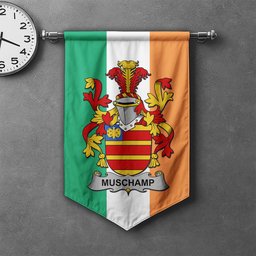ScotsTee Shop Irish Muschamp Clan Coat of Arms Irish Tartan Gonfalon Flag