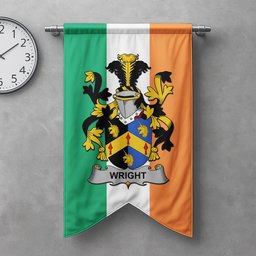 ScotsTee Shop Irish Wright Clan Coat of Arms Irish Tartan Gonfalon Flag
