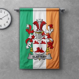 ScotsTee Shop Irish Slattery or O'Slattery Clan Coat of Arms Irish Tartan Gonfalon Flag
