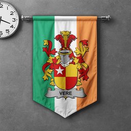 ScotsTee Shop Irish Vere Clan Coat of Arms Irish Tartan Gonfalon Flag