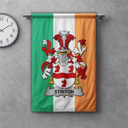 ScotsTee Shop Irish Stinton Clan Coat of Arms Irish Tartan Gonfalon Flag