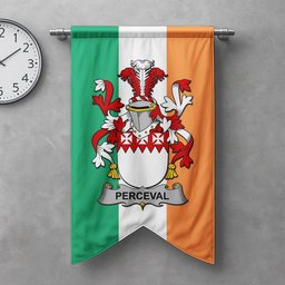 ScotsTee Shop Irish Perceval Clan Coat of Arms Irish Tartan Gonfalon Flag