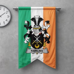 ScotsTee Shop Irish Rawlins Clan Coat of Arms Irish Tartan Gonfalon Flag