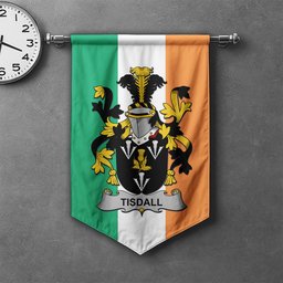 ScotsTee Shop Irish Tisdall or Tisdale Clan Coat of Arms Irish Tartan Gonfalon Flag