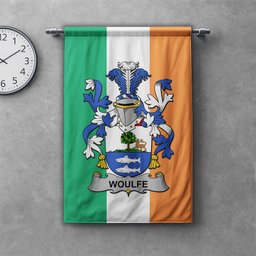 ScotsTee Shop Irish Woulfe Clan Coat of Arms Irish Tartan Gonfalon Flag