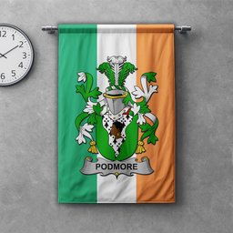 ScotsTee Shop Irish Podmore Clan Coat of Arms Irish Tartan Gonfalon Flag