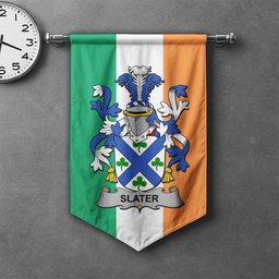 ScotsTee Shop Irish Slater or Slator Clan Coat of Arms Irish Tartan Gonfalon Flag