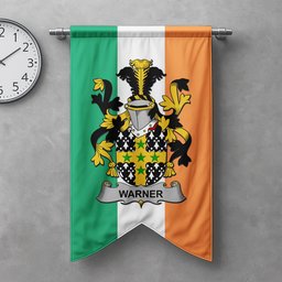 ScotsTee Shop Irish Warner Clan Coat of Arms Irish Tartan Gonfalon Flag