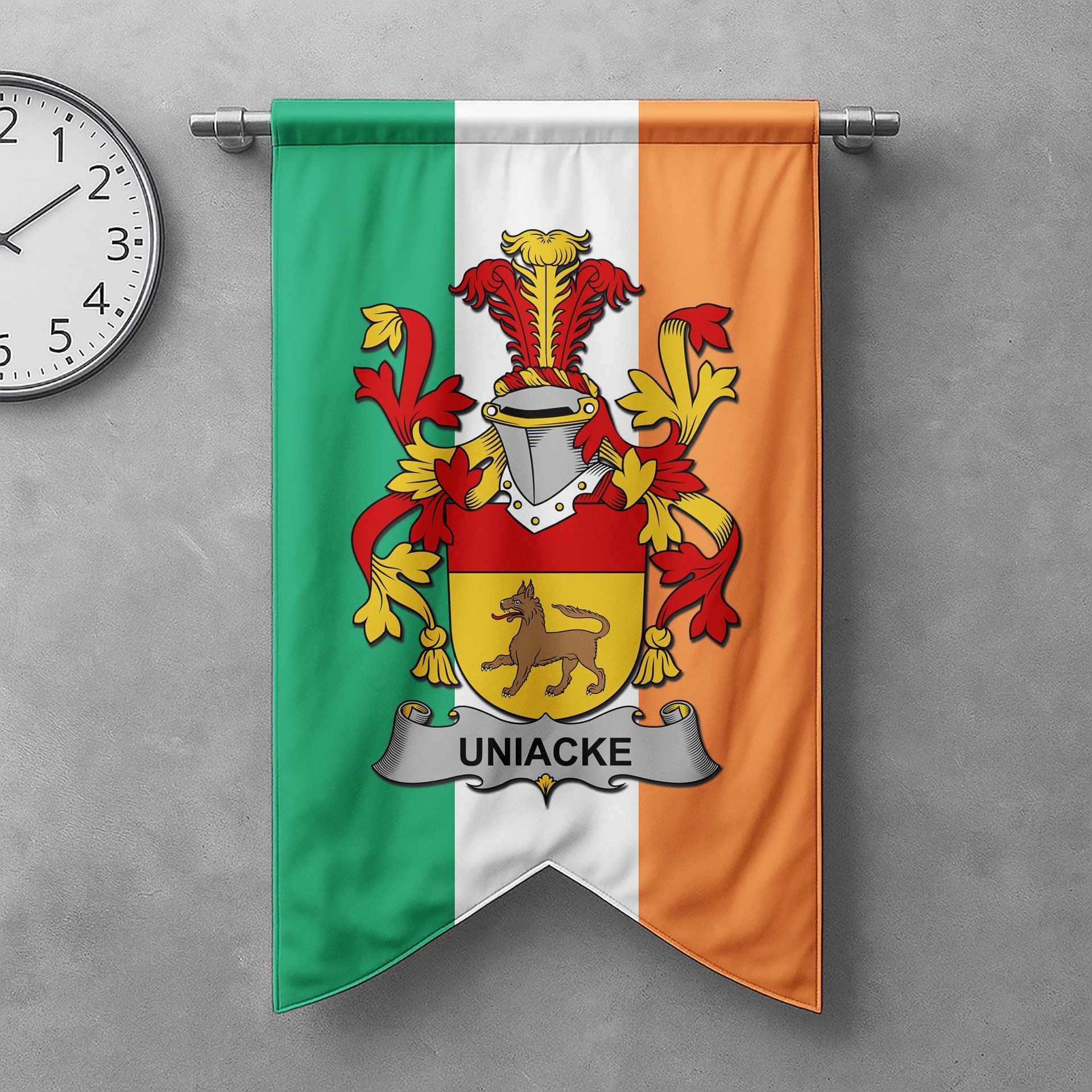 ScotsTee Shop Irish Uniacke Clan Coat of Arms Irish Tartan Gonfalon Flag