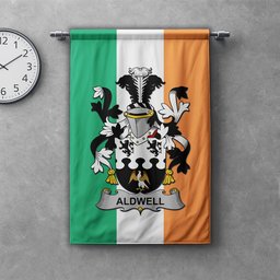 ScotsTee Shop Irish Aldwell Clan Coat of Arms Irish Tartan Gonfalon Flag