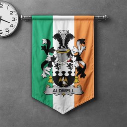 ScotsTee Shop Irish Aldwell Clan Coat of Arms Irish Tartan Gonfalon Flag