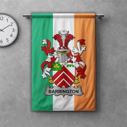 ScotsTee Shop Irish Barrington Clan Coat of Arms Irish Tartan Gonfalon Flag