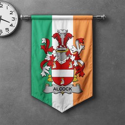 ScotsTee Shop Irish Alcock Clan Coat of Arms Irish Tartan Gonfalon Flag