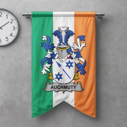 ScotsTee Shop Irish Auchmuty Clan Coat of Arms Irish Tartan Gonfalon Flag
