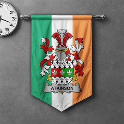 ScotsTee Shop Irish Atkinson Clan Coat of Arms Irish Tartan Gonfalon Flag