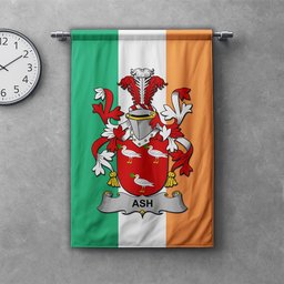 ScotsTee Shop Irish Ash Clan Coat of Arms Irish Tartan Gonfalon Flag