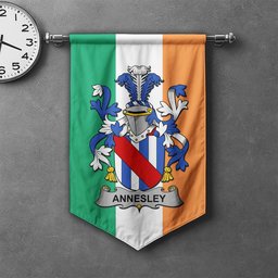ScotsTee Shop Irish Annesley Clan Coat of Arms Irish Tartan Gonfalon Flag