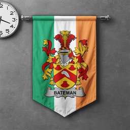 ScotsTee Shop Irish Bateman Clan Coat of Arms Irish Tartan Gonfalon Flag