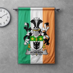 ScotsTee Shop Irish Acheson Clan Coat of Arms Irish Tartan Gonfalon Flag