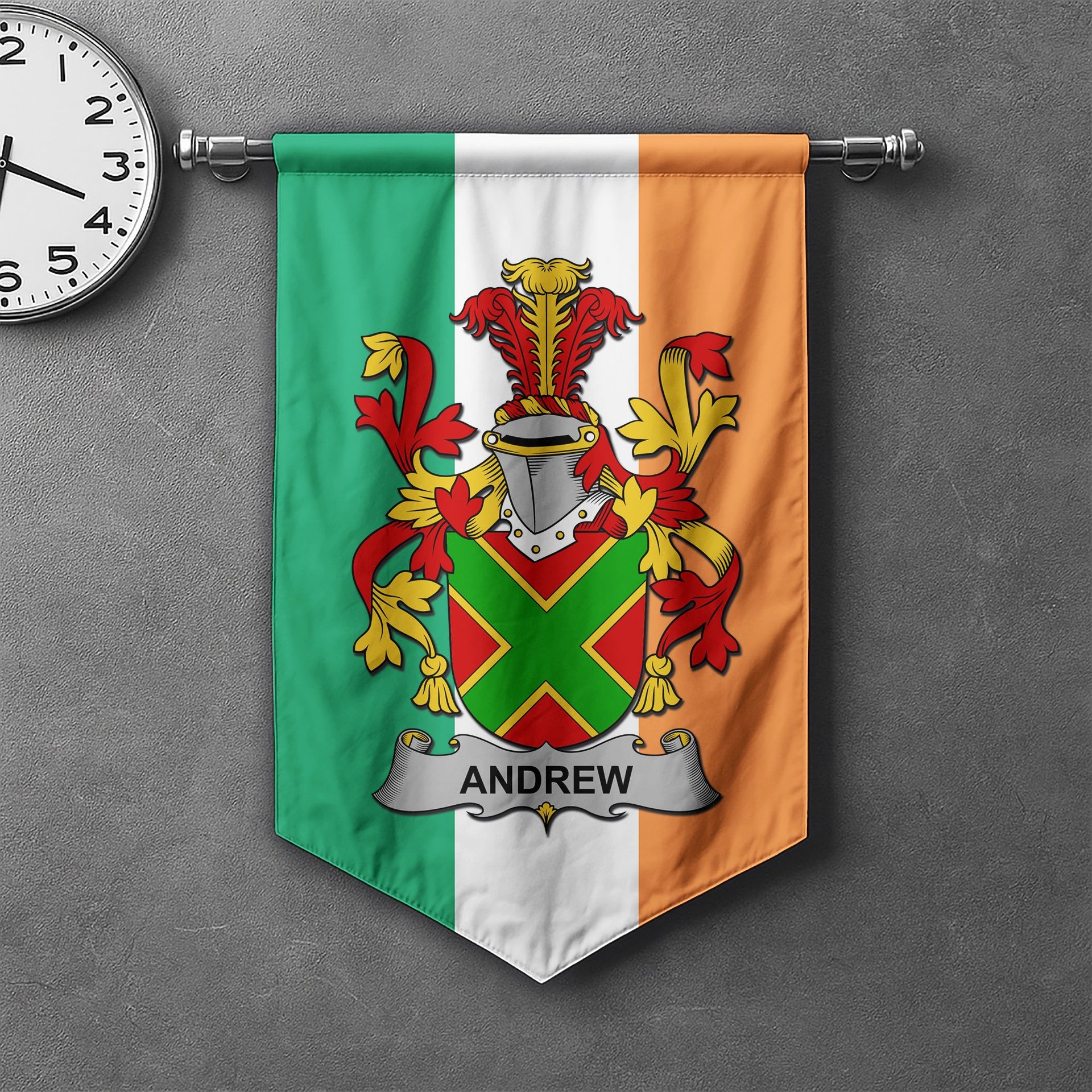 ScotsTee Shop Irish Andrew Clan Coat of Arms Irish Tartan Gonfalon Flag