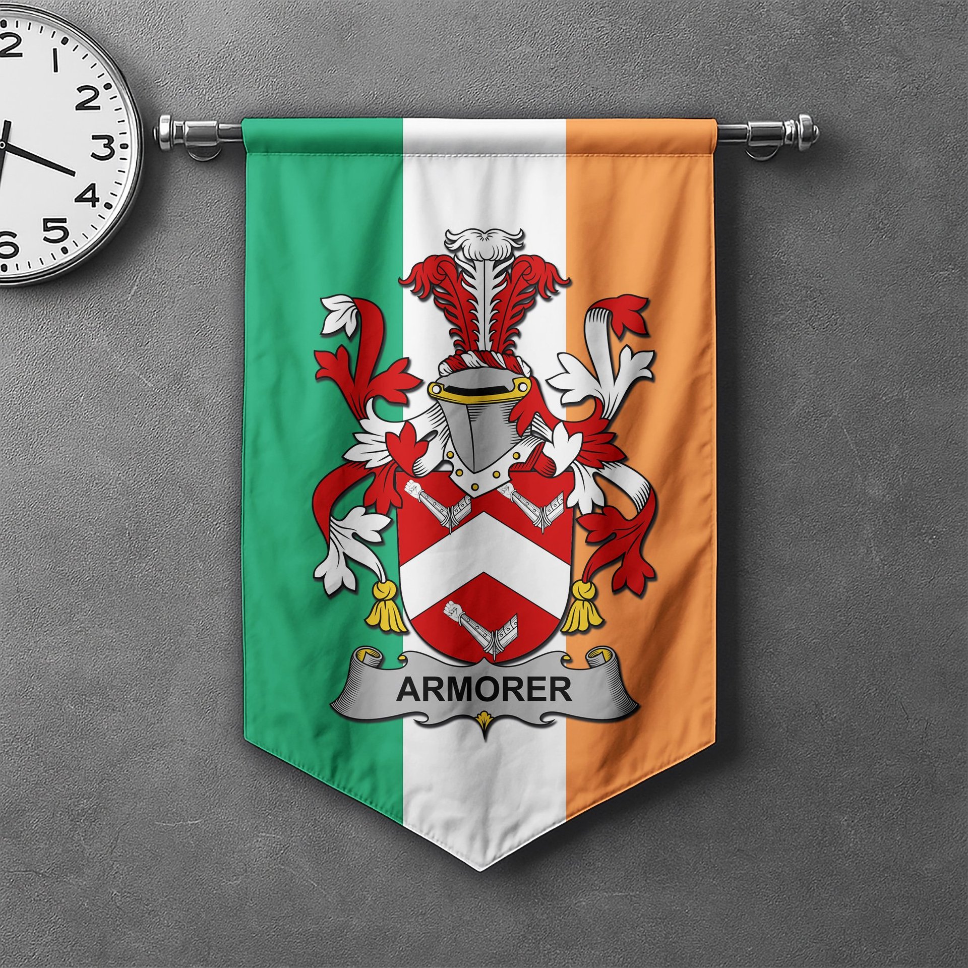 ScotsTee Shop Irish Armorer Clan Coat of Arms Irish Tartan Gonfalon Flag