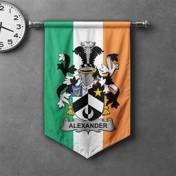ScotsTee Shop Irish Alexander Clan Coat of Arms Irish Tartan Gonfalon Flag