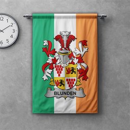 ScotsTee Shop Irish Blunden Clan Coat of Arms Irish Tartan Gonfalon Flag