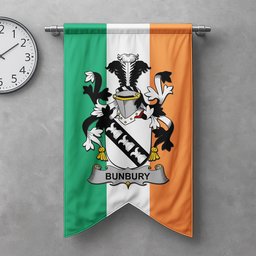 ScotsTee Shop Irish Bunbury Clan Coat of Arms Irish Tartan Gonfalon Flag