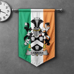 ScotsTee Shop Irish Canavan or O'Canavan Clan Coat of Arms Irish Tartan Gonfalon Flag