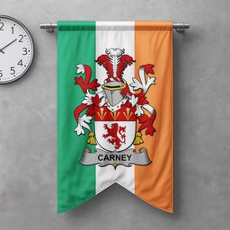ScotsTee Shop Irish Carney Clan Coat of Arms Irish Tartan Gonfalon Flag