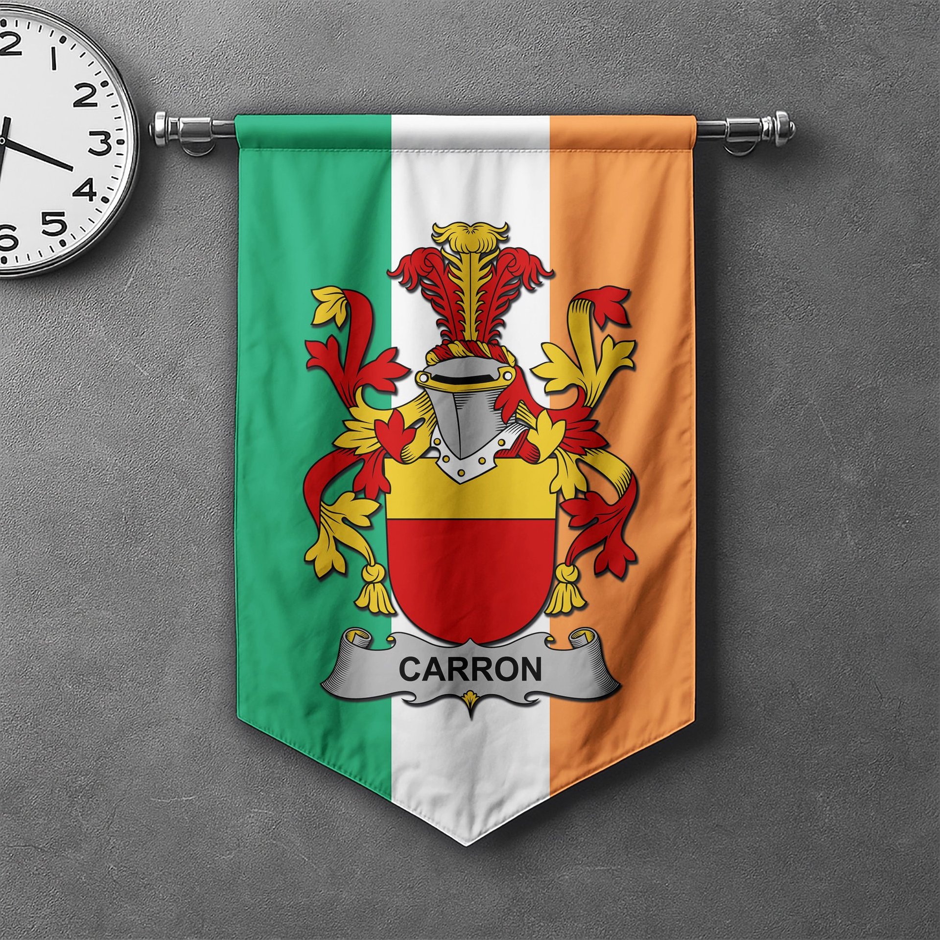 ScotsTee Shop Irish Carron Clan Coat of Arms Irish Tartan Gonfalon Flag