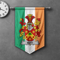 ScotsTee Shop Irish Butt Clan Coat of Arms Irish Tartan Gonfalon Flag