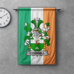 ScotsTee Shop Irish Connell or O'Connell Clan Coat of Arms Irish Tartan Gonfalon Flag