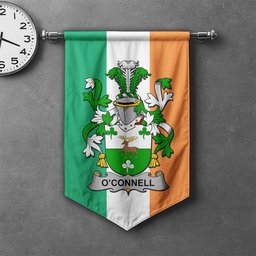 ScotsTee Shop Irish Connell or O'Connell Clan Coat of Arms Irish Tartan Gonfalon Flag