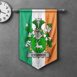 ScotsTee Shop Irish Connor or O'Connor (Corcomroe) Clan Coat of Arms Irish Tartan Gonfalon Flag