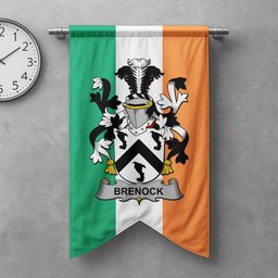 ScotsTee Shop Irish Brenock Clan Coat of Arms Irish Tartan Gonfalon Flag