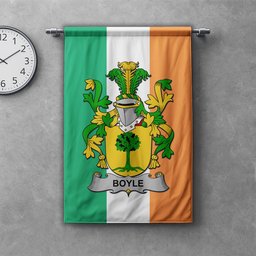 ScotsTee Shop Irish Boyle or O'Boyle Clan Coat of Arms Irish Tartan Gonfalon Flag