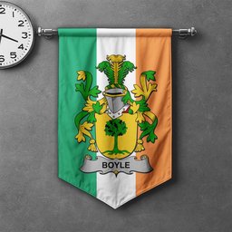 ScotsTee Shop Irish Boyle or O'Boyle Clan Coat of Arms Irish Tartan Gonfalon Flag