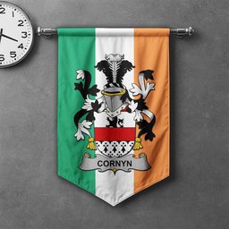 ScotsTee Shop Irish Cornyn or O'Cornyn Clan Coat of Arms Irish Tartan Gonfalon Flag