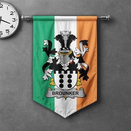 ScotsTee Shop Irish Brounker Clan Coat of Arms Irish Tartan Gonfalon Flag