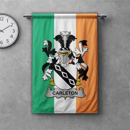 ScotsTee Shop Irish Carleton Clan Coat of Arms Irish Tartan Gonfalon Flag