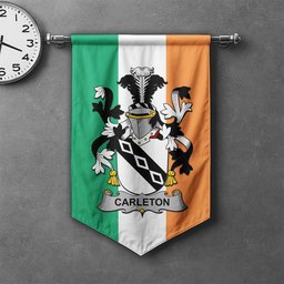 ScotsTee Shop Irish Carleton Clan Coat of Arms Irish Tartan Gonfalon Flag