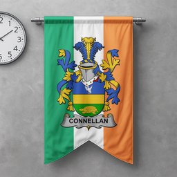 ScotsTee Shop Irish Connellan or O'Connellan Clan Coat of Arms Irish Tartan Gonfalon Flag