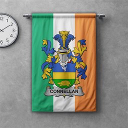 ScotsTee Shop Irish Connellan or O'Connellan Clan Coat of Arms Irish Tartan Gonfalon Flag