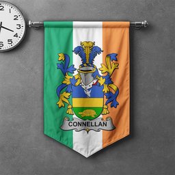ScotsTee Shop Irish Connellan or O'Connellan Clan Coat of Arms Irish Tartan Gonfalon Flag