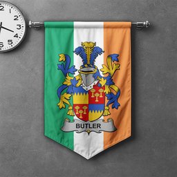 ScotsTee Shop Irish Butler Clan Coat of Arms Irish Tartan Gonfalon Flag