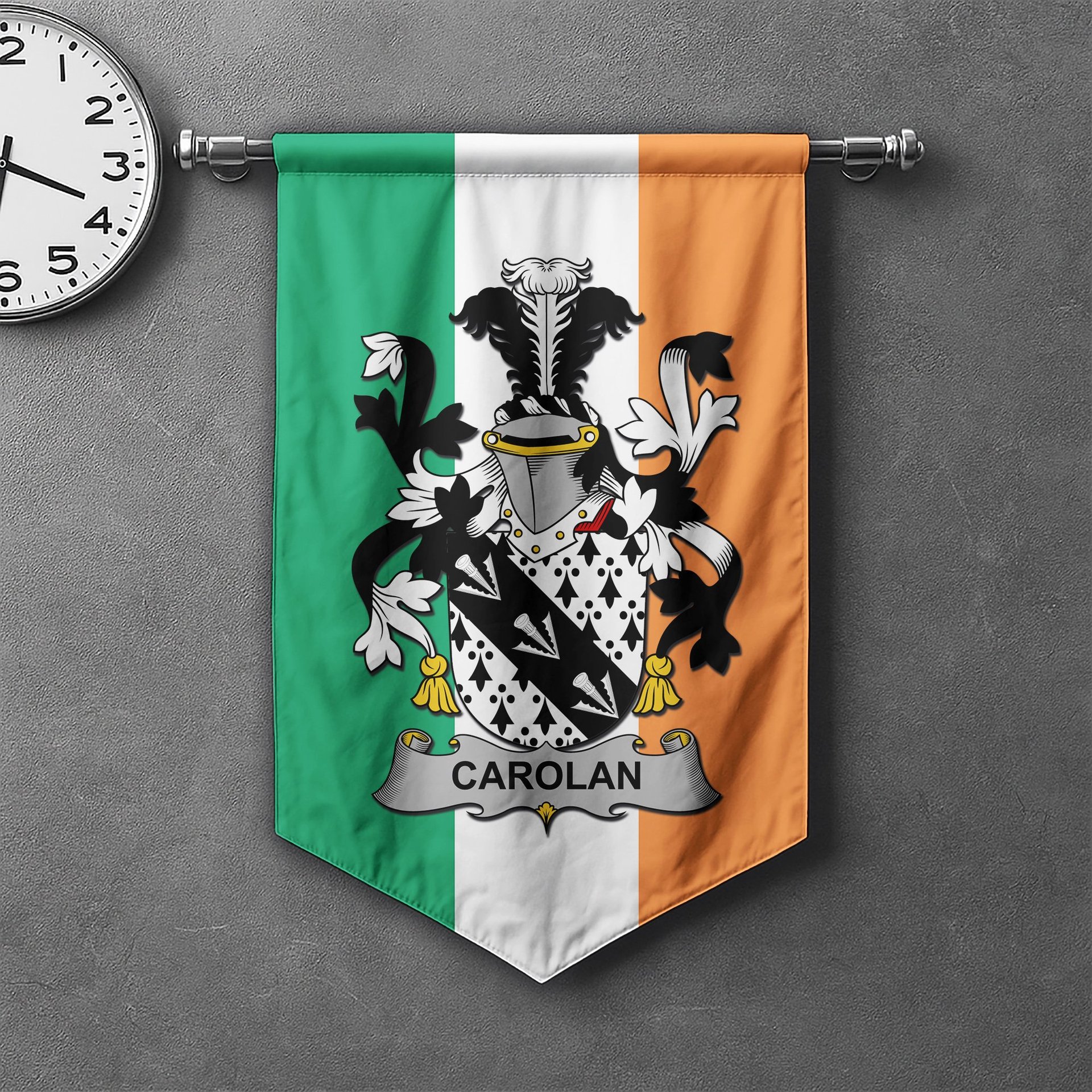ScotsTee Shop Irish Carolan Clan Coat of Arms Irish Tartan Gonfalon Flag