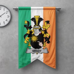 ScotsTee Shop Irish Brady or McBrady Clan Coat of Arms Irish Tartan Gonfalon Flag
