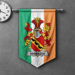 ScotsTee Shop Irish Brabazon Clan Coat of Arms Irish Tartan Gonfalon Flag