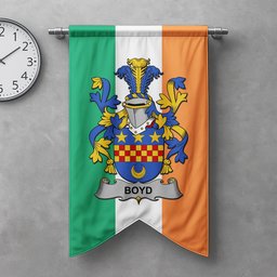 ScotsTee Shop Irish Boyd (of Danson) Clan Coat of Arms Irish Tartan Gonfalon Flag
